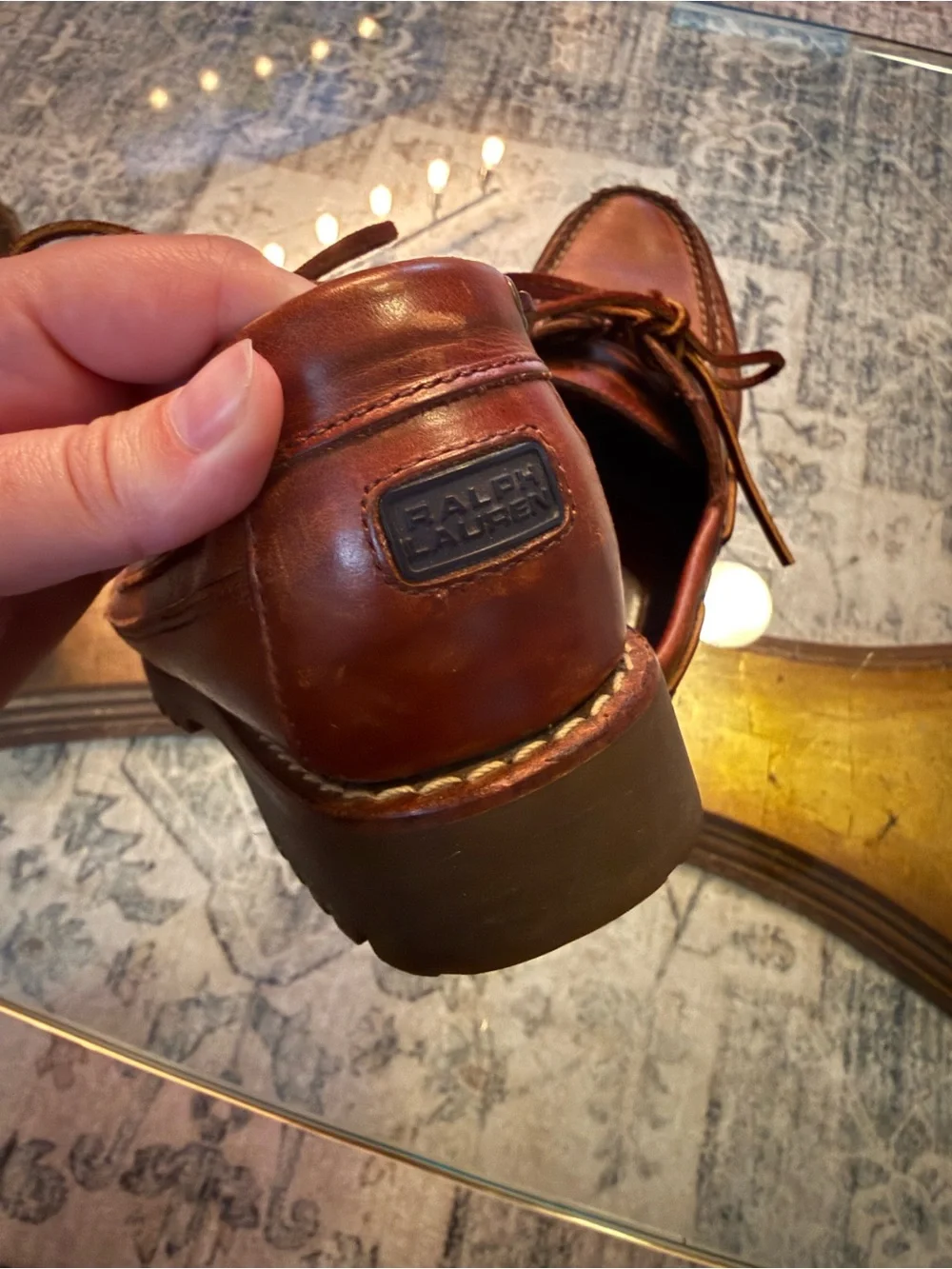 Ralph Lauren Ranger Brown Leather Lug-Soled Boat Shoes Moc-Toe Ivy League 7.5